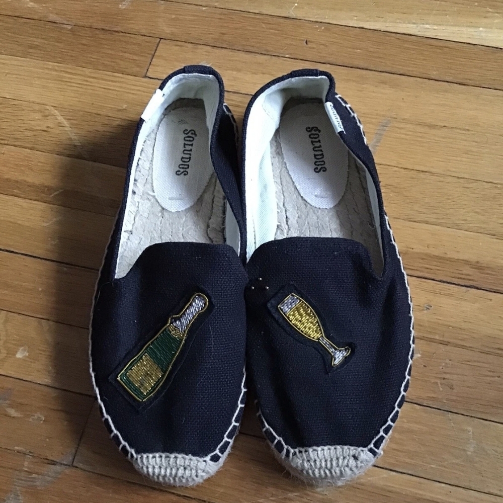 Soludos Black Espadrilles with Champagne Embroidery